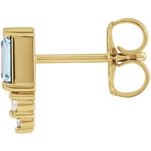 14K Yellow Gold Natural Sky Blue Topaz & .02 CTW Natural Diamond Bar Earring – image 2