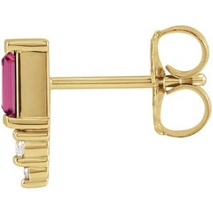 14K Yellow Gold Natural Pink Tourmaline & .02 CTW Natural Diamond Bar Earring