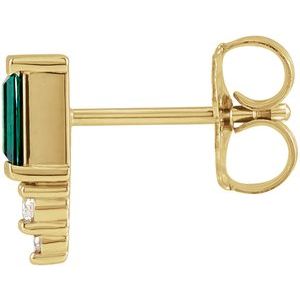 14K Yellow Gold Natural Green Tourmaline & .02 CTW Natural Diamond Bar Earring – image 2