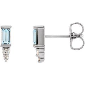 14K White Gold Natural Sky Blue Topaz & .03 CTW Natural Diamond Bar Earrings