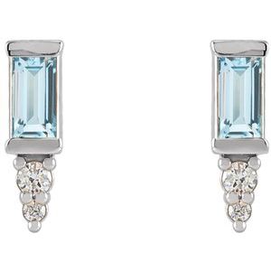 14K White Gold Natural Sky Blue Topaz & .03 CTW Natural Diamond Bar Earrings – image 2