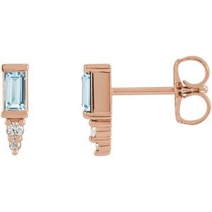 14K Rose Gold Natural Sky Blue Topaz & .03 CTW Natural Diamond Bar Earrings