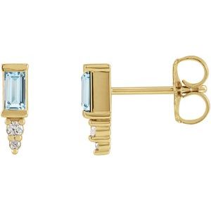14K Yellow Gold Natural Sky Blue Topaz & .03 CTW Natural Diamond Bar Earrings