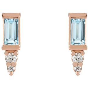 14K Rose Gold Natural Sky Blue Topaz & .03 CTW Natural Diamond Bar Earrings – image 2