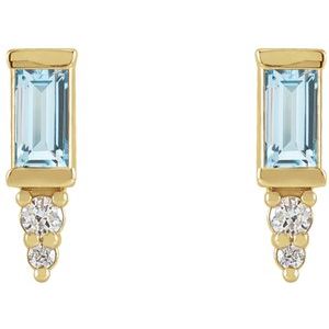 14K Yellow Gold Natural Sky Blue Topaz & .03 CTW Natural Diamond Bar Earrings