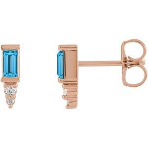 14K Rose Gold Natural Swiss Blue Topaz & .03 CTW Natural Diamond Bar Earrings