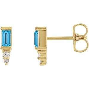 14K Yellow Gold Natural Swiss Blue Topaz & .03 CTW Natural Diamond Bar Earrings