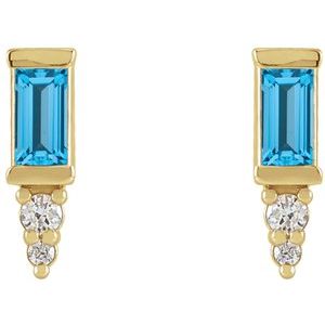 14K Yellow Gold Natural Swiss Blue Topaz & .03 CTW Natural Diamond Bar Earrings