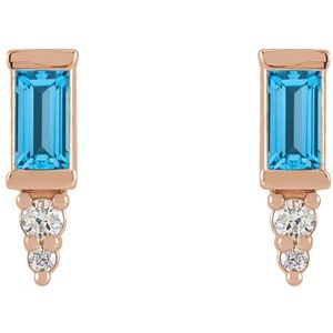 14K Rose Gold Natural Swiss Blue Topaz & .03 CTW Natural Diamond Bar Earrings – image 2