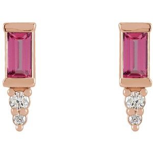 14K Rose Gold Natural Pink Tourmaline & .03 CTW Natural Diamond Bar Earrings