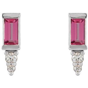 Sterling Silver Natural Pink Tourmaline & .03 CTW Natural Diamond Bar Earrings – image 2