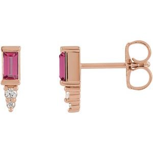 14K Rose Gold Natural Pink Tourmaline & .03 CTW Natural Diamond Bar Earrings