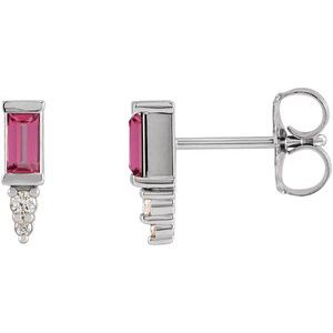 14K White Gold Natural Pink Tourmaline & .03 CTW Natural Diamond Bar Earrings