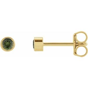 14K Yellow Gold Natural Green Tourmaline Micro Bezel-Set Earring