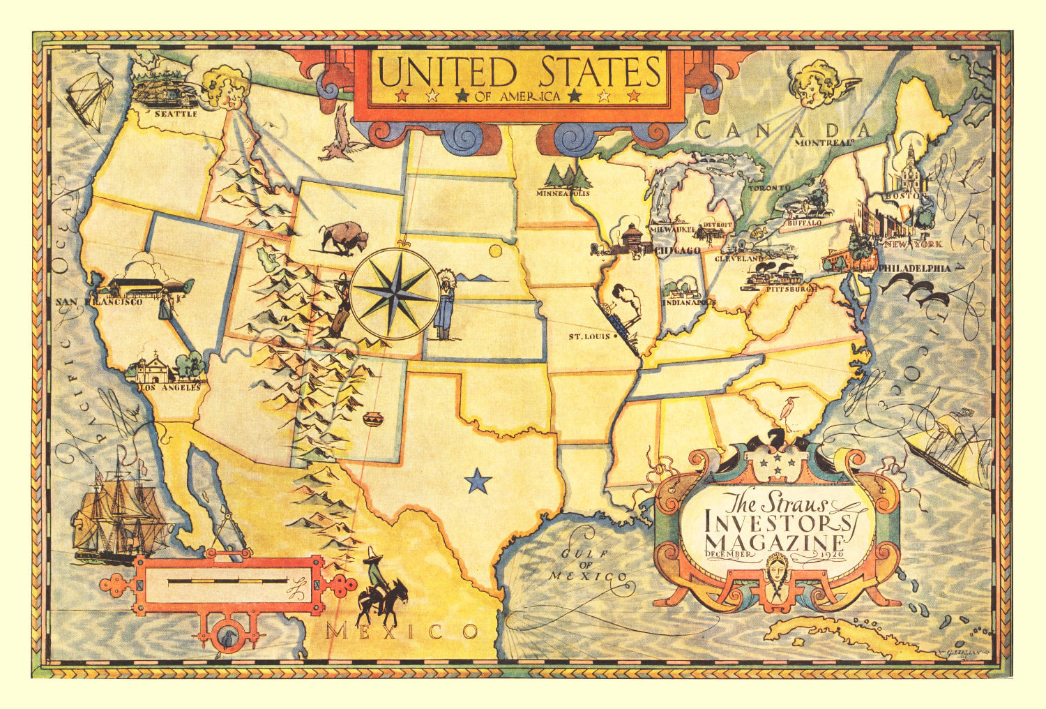 Vintage Map of United States 1926