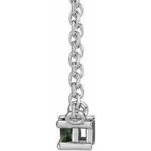 Sterling Silver Natural Green Tourmaline Solitaire 18" Necklace
