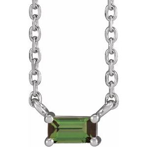 14K White Natural Green Tourmaline Solitaire 18" Necklace