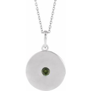 14K White Gold Natural Green Tourmaline Disc 16-18" Necklace