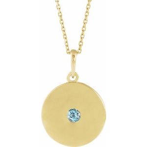 14K Yellow Gold Natural Sky Blue Topaz Disc 16-18" Necklace