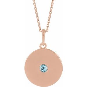 14K Rose Gold Natural Sky Blue Topaz Disc 16-18" Necklace