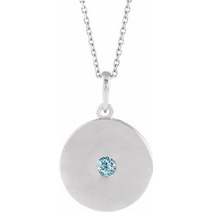 14K White Gold Natural Sky Blue Topaz Disc 16-18" Necklace