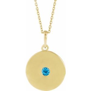 14K Yellow Gold Natural Swiss Blue Topaz Disc 16-18" Necklace