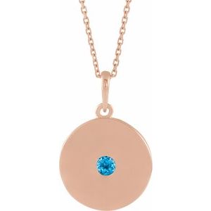 14K Rose Gold Natural Swiss Blue Topaz Disc 16-18" Necklace