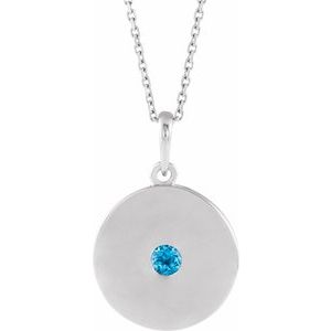 Sterling Silver Natural Swiss Blue Topaz Disc 16-18" Necklace
