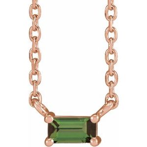 14K Rose Gold Natural Green Tourmaline Solitaire 18" Necklace