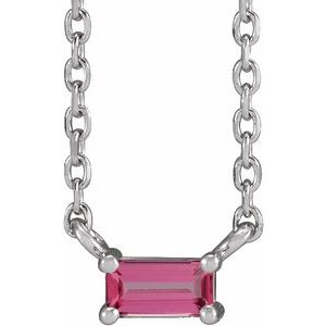 Platinum Natural Pink Tourmaline Solitaire 18" Necklace