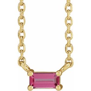 14K Yellow Natural Pink Tourmaline Solitaire 18" Necklace