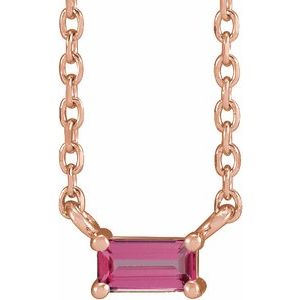 14K Rose Natural Pink Tourmaline Solitaire 18" Necklace