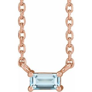 14K Rose Natural Sky Blue Topaz Solitaire 18" Necklace
