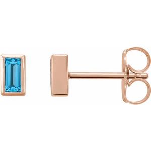 14K Rose Gold Natural Swiss Blue Topaz Bezel-Set Earrings