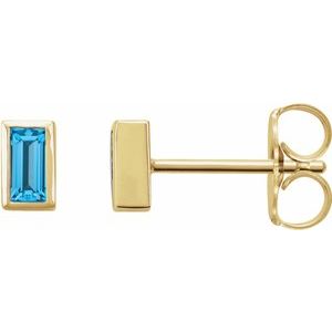 14K Yellow Gold Natural Swiss Blue Topaz Bezel-Set Earrings