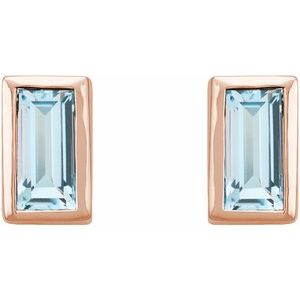 14K Rose Gold Natural Sky Blue Topaz Bezel-Set Earrings – image 2