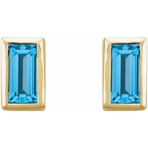 14K Yellow Gold Natural Swiss Blue Topaz Bezel-Set Earrings