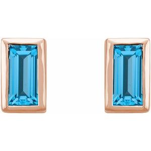 14K Rose Gold Natural Swiss Blue Topaz Bezel-Set Earrings