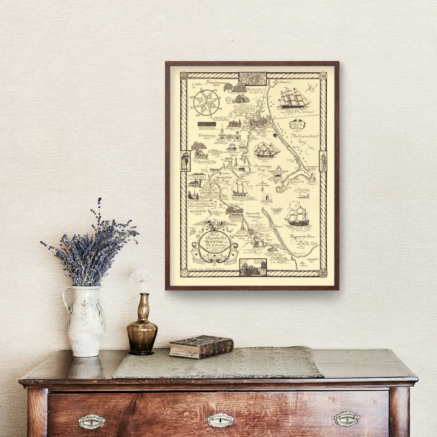 Vintage Map of Plymouth & Duxbury, 1929