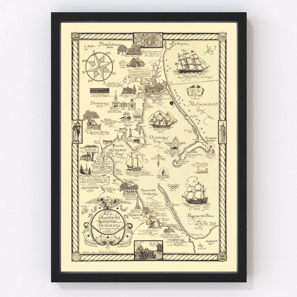Vintage Map of Plymouth & Duxbury, 1929