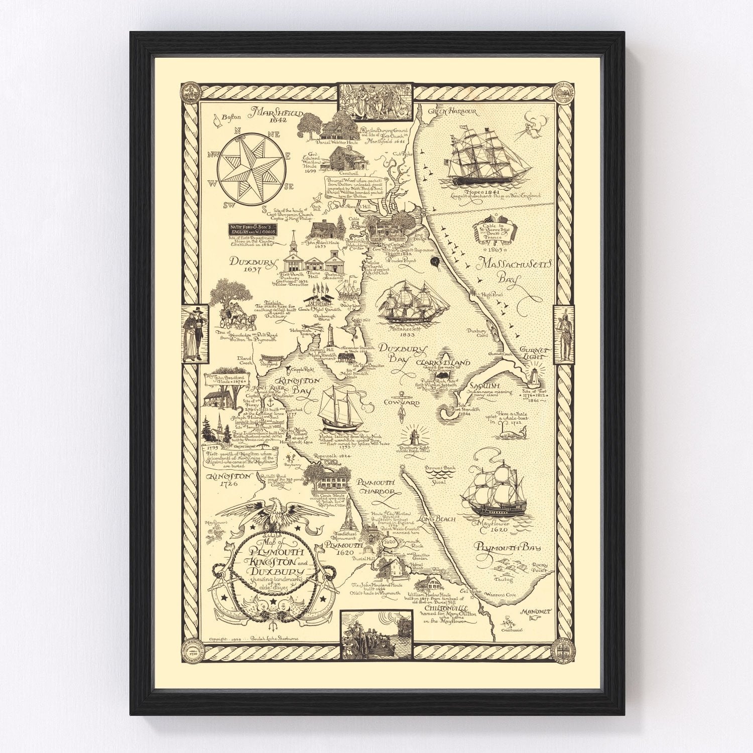 Vintage Map of Plymouth & Duxbury, 1929