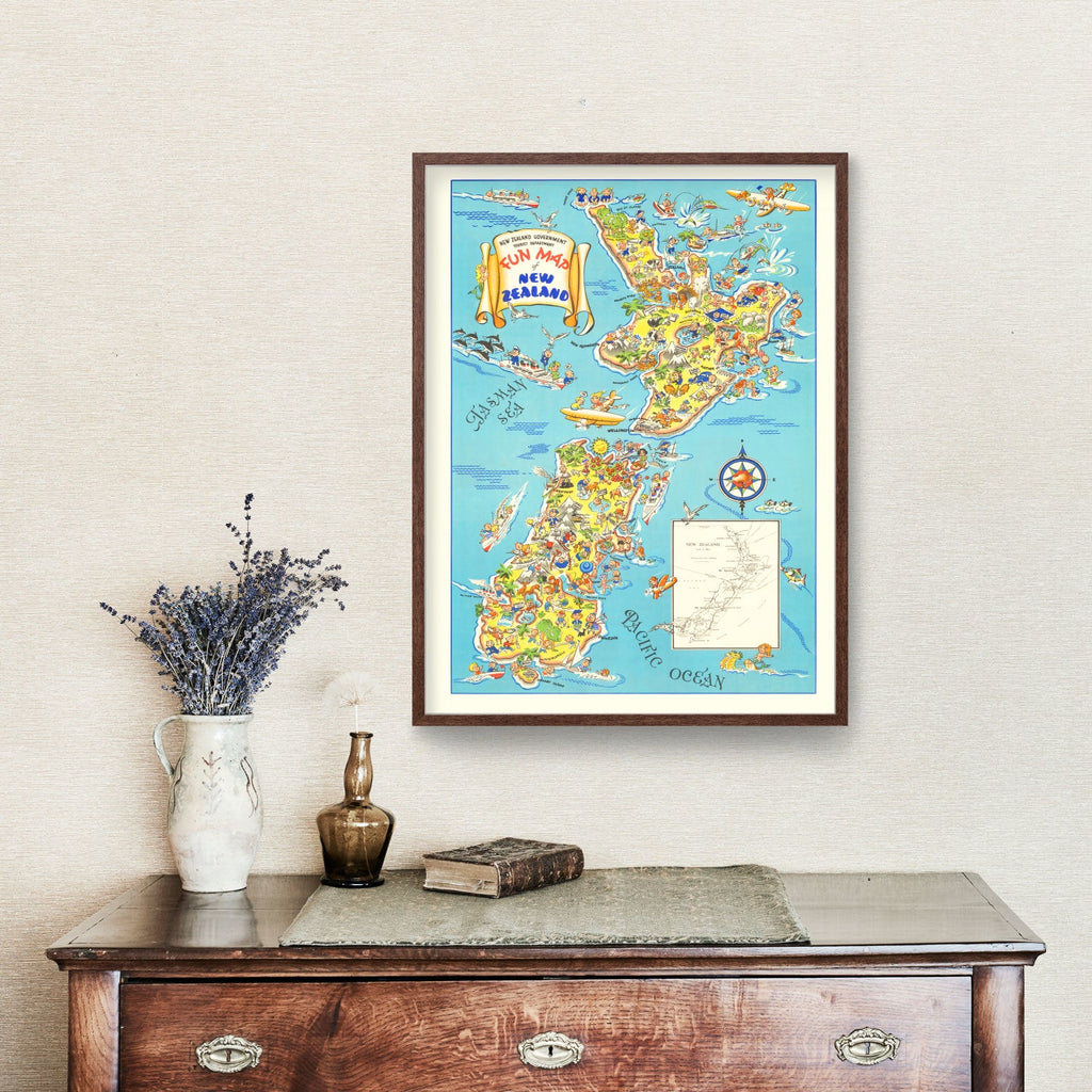 Vintage Fun Map of New Zealand, 1938
