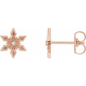 14K Rose Gold .0075 CTW Natural Diamond Snowflake Earrings