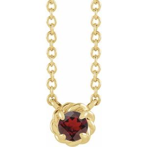 14K Yellow Gold 4 mm Natural Mozambique Garnet Claw-Prong Rope 18" Necklace