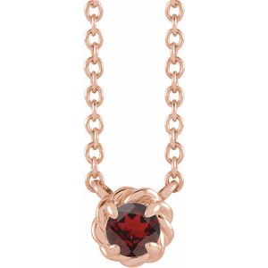 14K Rose Gold 3 mm Natural Mozambique Garnet Claw-Prong Rope 18" Necklace