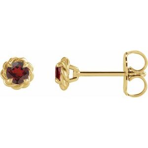 14K Yellow Gold 4.5 mm Natural Mozambique Garnet Claw-Prong Rope Earrings