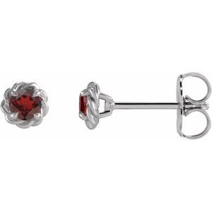 Sterling Silver 5.5 mm Natural Mozambique Garnet Claw-Prong Rope Earrings