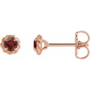 14K Rose Gold 4.5 mm Natural Mozambique Garnet Claw-Prong Rope Earrings