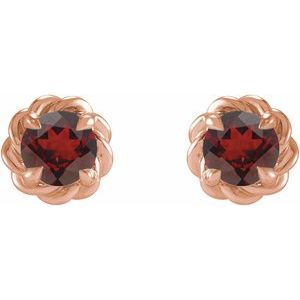 14K Rose Gold 4.5 mm Natural Mozambique Garnet Claw-Prong Rope Earrings – image 2