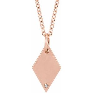 14K Rose Gold .005 CT Natural Diamond Rhombus 16-18" Necklace